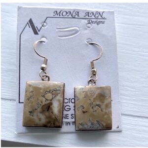 Sterling Silver and Jasper NEW Earrings Natural Stone Neutral Made in India